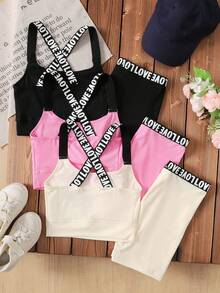 SHEIN Tween Girls Letter Print Criss-Cross Back Sleeveless Summer Activewear - Multicolor - View 2