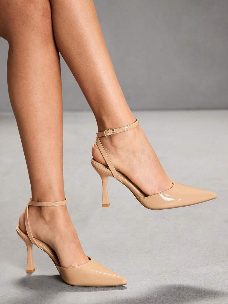 CUCCOO SZL Women Shoes Pointed Thin High Heel Apricot Ankle Strap Empty Women's High Heel Shoes Simple Temperament Fashion Sexy Party Banquet Women's High Heel Shoes Women's Shoes Spring Shoes