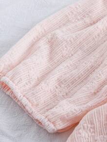 Sweetra Plus Size Fashionable Versatile Short Sleeve Textured T-Shirt, Spring/Summer - Pink - View 4