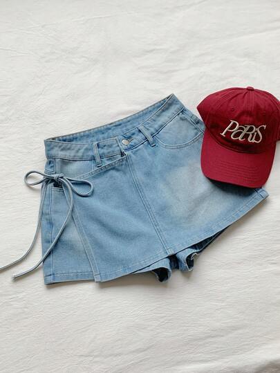 Comfortcana Shorts vaqueros casuales con cordón para mujer, versátiles para el verano