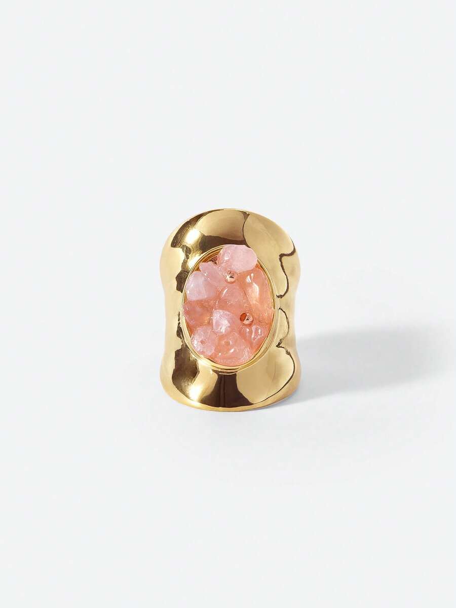 Opalesca Women's Single Ring,Premium/Elegant/Classy/Dailywear/Minimalist,Pearl/Crystal,For Mom/Women/Girl/Mother,Summer/Beach/Prom/Party/Holiday/Vacation,Engagement/Wedding/Promise,Bride,Heart/Floral,Fairycore/Mermaid Core - Gold - Pink - View 1