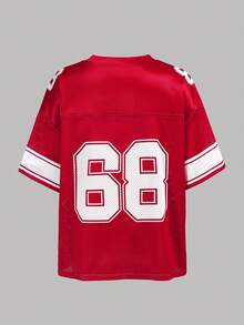 少女款宽松红色套头T恤，休闲时尚百搭街头风 - 紅色 - 查看 2