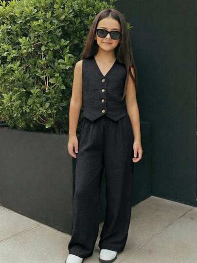 Firerie Kids Firerie Kids Nova Glow Tween Girls Casual Street-Chic Fashion Commuting&School Style Woven Striped Wide-Leg Straight Pants, Tweens Girl Outfits Pantsuit Baggy