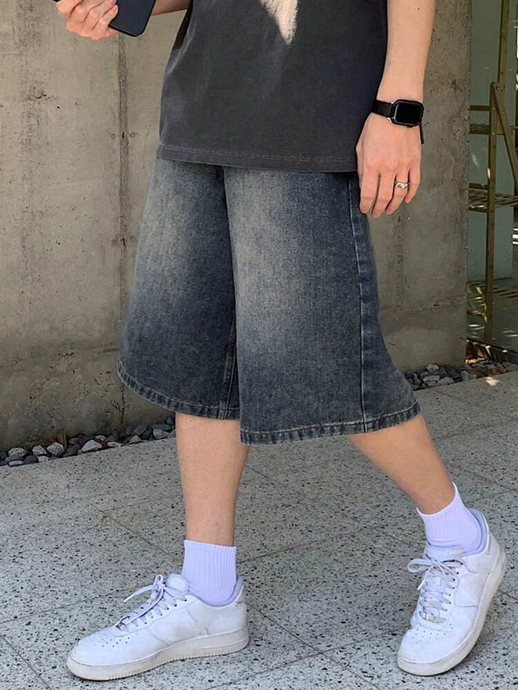 Men's Solid Color Washed Denim Shorts, Summer