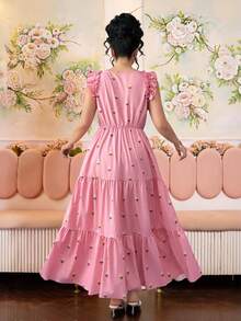 Elenzga 大码女式优雅春夏粉色碎花A字连衣裙，腰部收紧，肩部褶裥设计，巧妙遮掩腹部。适合毕业典礼、节日、情人节、音乐节、母亲节、万圣节、感恩节、复活节、国庆节、晚会、约会、派对、婚礼和户外活动等场合。 - 粉色 - 查看 3