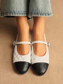 Rosivie Women's Fashionable Versatile Commuting Contrast Color Buckle Flats - White - View 5