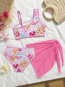 SHEIN Bộ bikini cho bé gái tuổi teen, vải dệt kim in họa tiết hoa lá dễ thương, dây đeo bản rộng và dây mảnh, đồ bơi 3 mảnh, thời trang giản dị thanh lịch, thích hợp cho bơi lội, kỳ nghỉ hè, bãi biển, hồ bơi, tiệc tùng. Bộ đồ bơi hai mảnh mùa hè cho bé gái, đồ bơi cho bé gái, trang phục mùa hè cho bé gái, đồ bơi cho bé gái, bộ đồ bơi hoa hồng, đồ bơi tuổi teen, bộ bikini hai mảnh in hoa, đồ bơi tuổi teen, đồ bơi hai mảnh dễ thương cho bé gái, bộ đồ mùa hè hai mảnh cho bé gái, bộ đồ mùa hè cho bé gái. - Nhiều màu - Xem 2