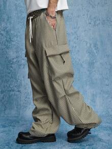 ROMWE MEN 男士简约印花口袋休闲工装裤 - 彩色 - 查看 3