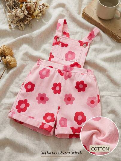 Cozy Pixies 女婴彩色花卉印花前口袋背带连体短裤，夏季