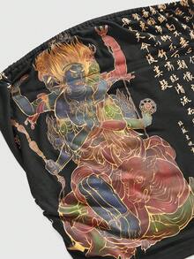 ROMWE Goth 中国风神火头饰法轮经经文印花图案女式上衣 - 黑色 - 查看 3