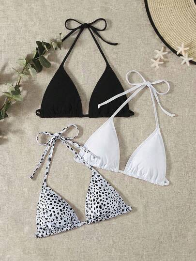 Swim Vcay Women's Basic Tri-Color Matching Casual Bikini Top For Beach, Summer