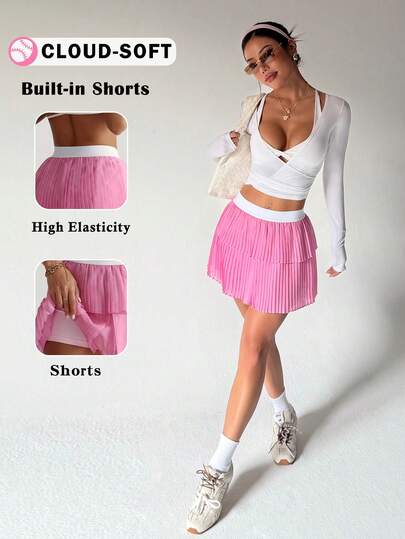 CourtClass Colorblock High Stretch Fashionable Summer Pleated Mini Tennis Skirt