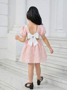 SHEIN Nova Glow 少女编织撞色无袖蝴蝶结装饰休闲连衣裙 - 淺粉色 - 查看 3