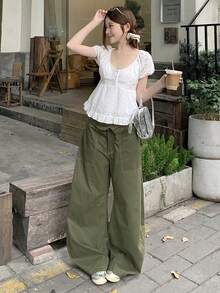 DAZY Women's Korean Style Delicate Summer Puff Sleeve Short Sleeve Slim Fit Blouse - White - View 8
