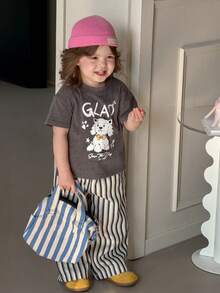 DAZY Blusa de manga corta con cuello redondo y estampado de dibujos animados para niñas pequeñas - Gris - Ver 5