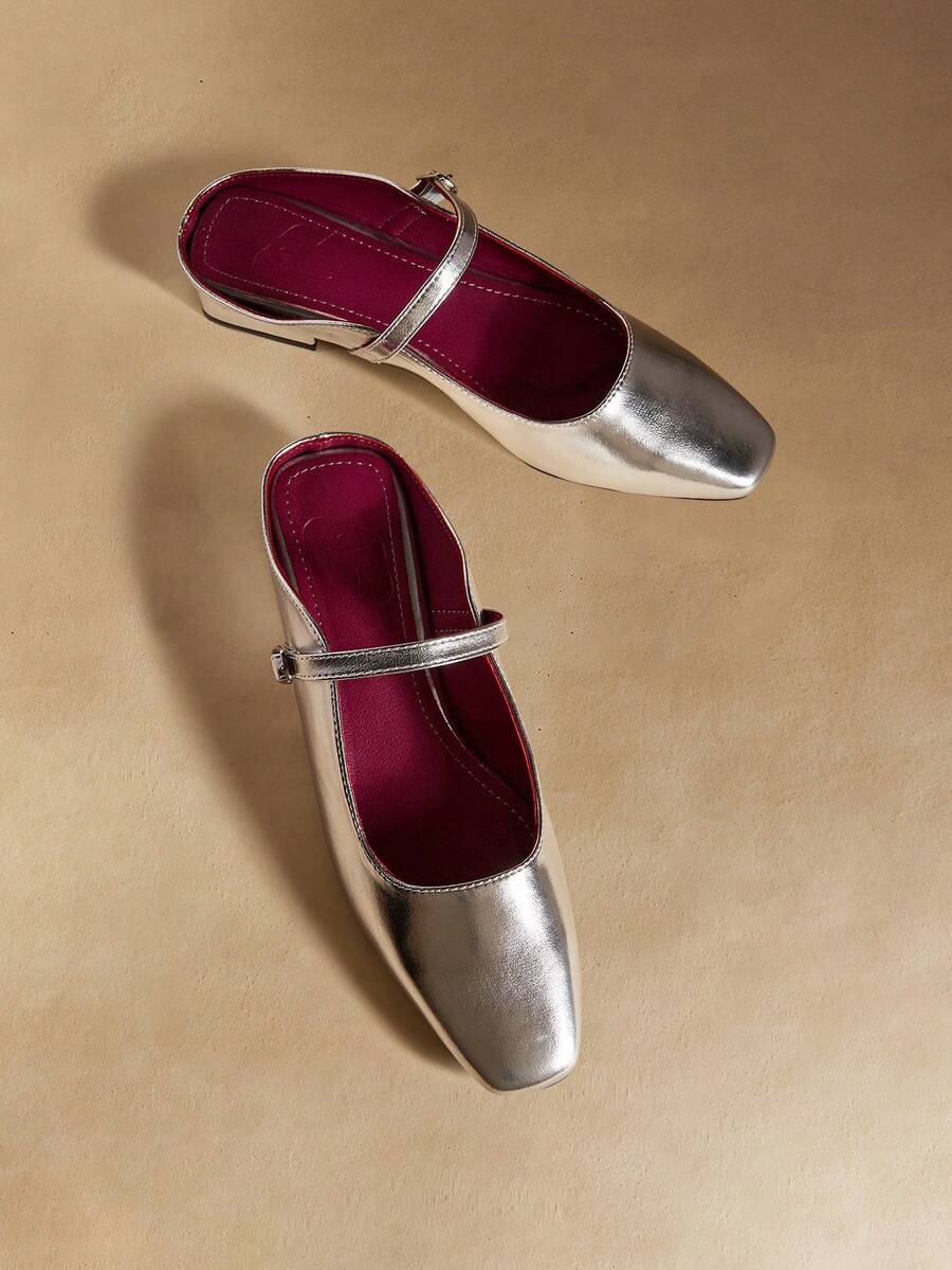 Rosivie Women's Elegant Buckle Belt Half Slippers Women Wear New Fairy Style French Fashion Thick Heel Comfortable Commuter Mule Sandals - Silver - View 1