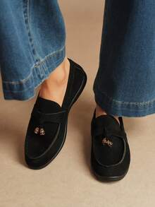 Rosivie 女士休闲平底乐福鞋，简约时尚，适合日常穿着 - 靜夜黑色 - 查看 2