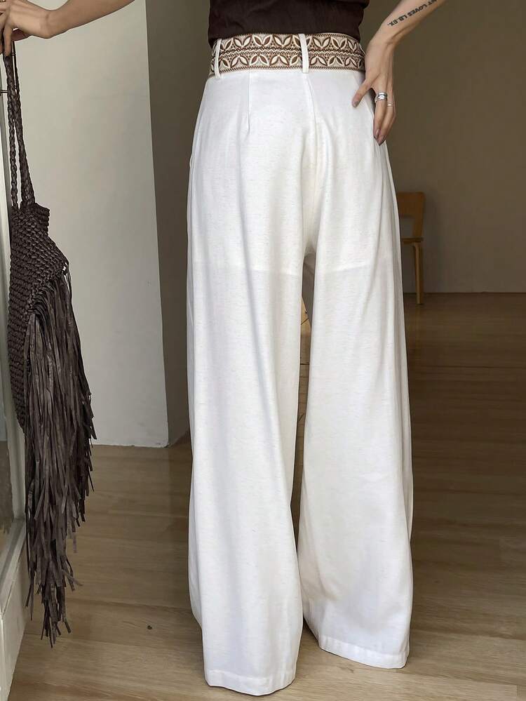 Women's Casual Colorblock Geometric Patchwork Wide Leg Pants, Spring/Summer