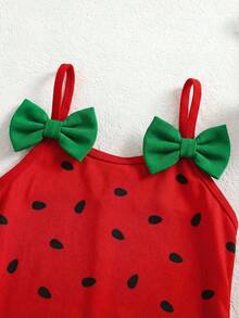 SHEIN Toddler Girls Sleeveless Fruit Pattern Swimwear With Ruffle Details Adorable Watermelon Print One-Piece Bathing Suit - Multicolor - View 3