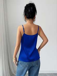 Rafferiza Áo hai dây ren satin thanh lịch dành cho nữ màu đen - Màu xanh lam - Xem 2