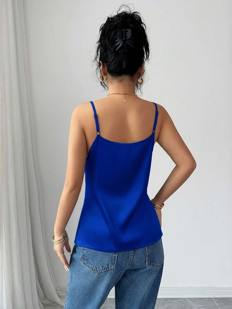 Rafferiza Women's Elegant Lace Satin Camisole In Black Blue Satin