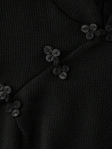 lacRébo 优雅喜庆的红色粗花呢立领迷你连衣裙，圣诞节的理想之选 - 黑色 - 查看 9