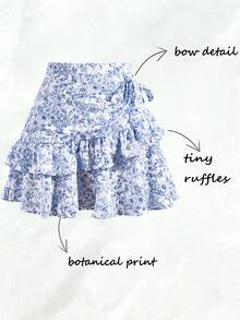 Olithes Falda de mujer casual de vacaciones de primavera/verano, estilo dulce de niña, diseño de volantes irregulares multicapa, plisada, con lazo en la cintura - Azul - Ver 3