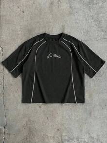 AXEPEAK Men's Casual Letter Graphic Round Neck Short Sleeve T-Shirt, Summer - Black - View 1