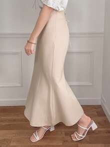 DAZY Women's Solid Color Waist Tie Design Elegant Mermaid Midi Skirt - Apricot - View 2