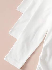 SHEIN 3件套女童经典休闲褶皱腰身纯色圆领长袖T恤，舒适时尚，适合旅行，色彩鲜艳，春秋季款 - 白色 - 查看 6