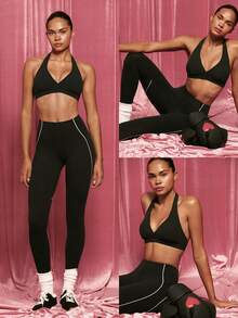 GLOWMODE Valentine's Day 24" FeatherFit™ Workout Lover Buttery-Soft Sweat-Wicking Contrasting Seam Tummy Control Booty-Lifting Leggings Low Impact Yoga Studio Gym Daily Active Casual Wear - Black - View 10