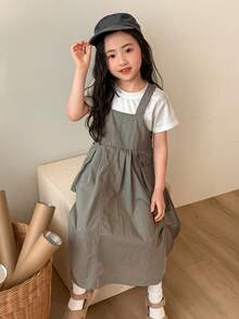 DAZY Đầm liền quần mùa hè mới, kiểu dáng thời trang, thoải mái cho bé gái. - xanh quân đội - Xem 5