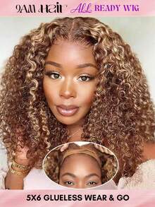 ALL READY WIG Peruca Bob com Lace Front Ombre Highlight 4/30, Cabelo Humano Pré-Desbastado, Sem Cola, 6x5, Fácil de Usar, Cacheada e Curta, para , 40 cm (16 polegadas) - S4/30 - Ver 1