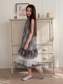 DAZY Girls Sleeveless Round Neck Dress - Light Grey - View 4