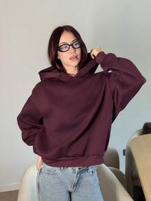 Abrilcols 女士休闲宽松连帽卫衣，酒红色，适合秋冬季日常穿着 - 酒紅色 - 查看 1