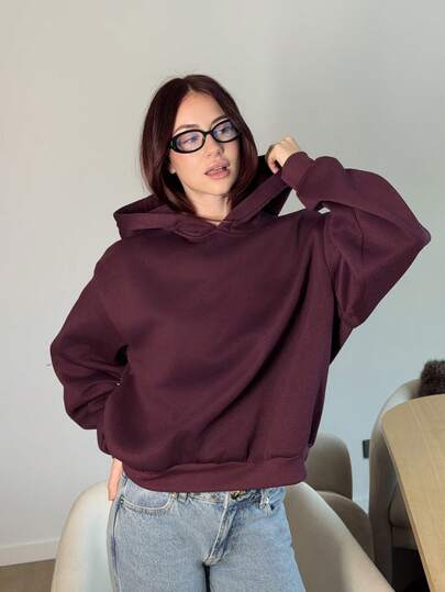 Abrilcols 女士休闲宽松连帽卫衣，酒红色，适合秋冬季日常穿着