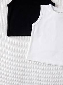 SHEIN Young Girls' Sleeveless Casual Ribbed Tank Top, Versatile For Daily Wear, Summer - Multicolor - View 3