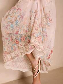 Enchnt Summer Romantic Women's White Floral Embroidery Long Dresse,Tea&Picnic Dress ,Sweet&Elegant For Vacation&Date&Holiday&Going Out,Summer Outfit Women,Pink Dress - Pink - View 2