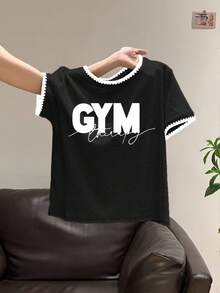 Resyla 女士撞色字母印花圆领短袖T恤 - 彩色 - 查看 3