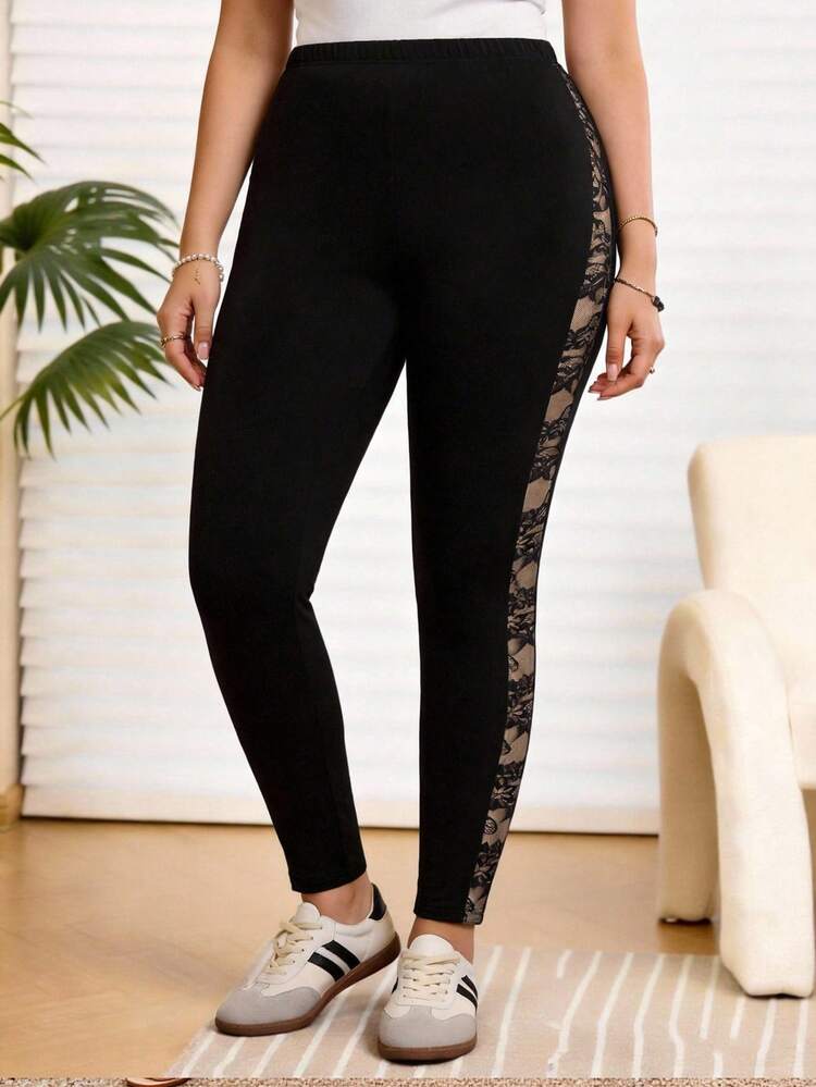 Leggings de estampado de leopardo con parches, de estiramiento, de talla grande, de uso casual y diario, para otoño