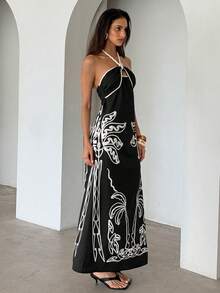 Aloruh 女士新款长裙，热带雨林印花复古浪漫休闲无袖吊带连衣裙，春夏款 - 彩色 - 查看 5