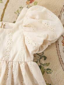 Cozy Pixies Baby Girl Cream White,Summer,Elegant,Baby Shower Vintage Style Puff Sleeve Dress,Solid Round Neck Cinched Waist Tea Party Outfit Ivory Casual Dress - Multicolor - View 6