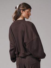 Musera Sport Áo len tay bolero thêu họa tiết, chất liệu nỉ, thích hợp cho hoạt động thể thao, tập luyện, tập gym, pilates, thể dục, mặc hàng ngày. Hương vị bánh pudding chuối. - Màu nâu Sô-cô-la - Xem 4