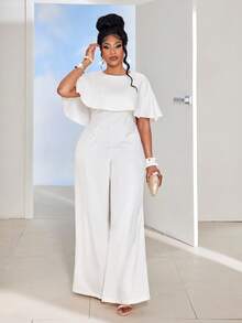 Maweii 大码纯色休闲露背系腰连体裤 - 米色 - 查看 5