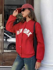 MainGRL 2026 New Letter Print Women Thin Jacket, Casual Sports Everyday Wear - Navy Blue - View 3