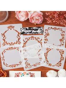 4 piezas Juego de plantillas caladas con diseño de flores y sueños PET | Suministros DIY para pintura en aerosol y diarios a través de fronteras - Conjuntos - Ver 8