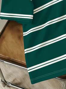 Manfinity Joysei Áo thun nam cổ tròn tay ngắn kẻ sọc, kiểu dáng thường ngày, đa năng cho mùa hè. - Màu xanh lá cây đậm - Xem 4