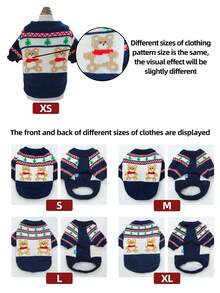 PETSIN 1pc Universal Clothes For Cats And Dogs, Jacquard Bear Cartoon Pattern Knitted Sweater, Warm In Spring And Autumn Winter - navy blue white - View 10