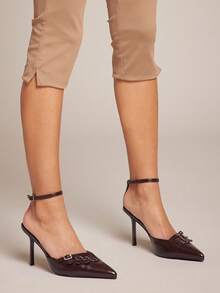 SHUZIA Women's Elegant Point Toe Ankle Strap Pumps - Coffee Brown - View 2