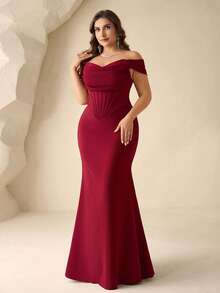 Coutiva 优雅高端奢华大码伴娘礼服 - 酒紅色 - 查看 7